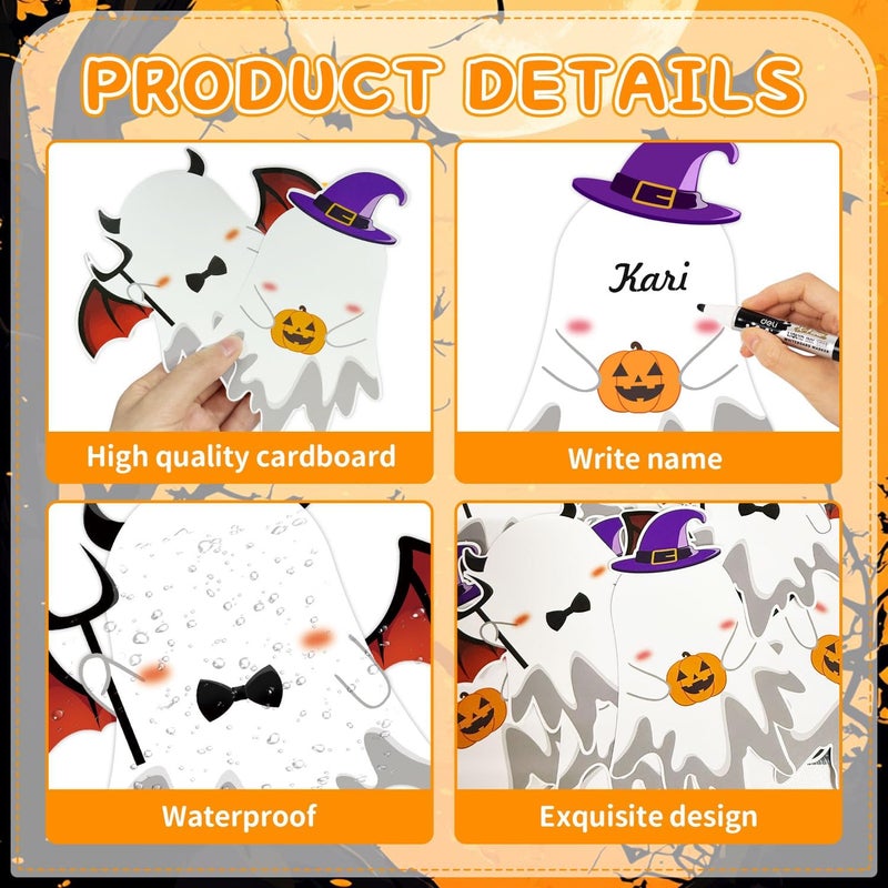 Zevulizen 50Pcs Ghost Cutouts with 100Pcs Glue Points, Ghost Bulletin Board Decorations Ghost Paper Cutouts with Photo Space for DIY Craft Classroom Door Wall Party Décor - Image 3